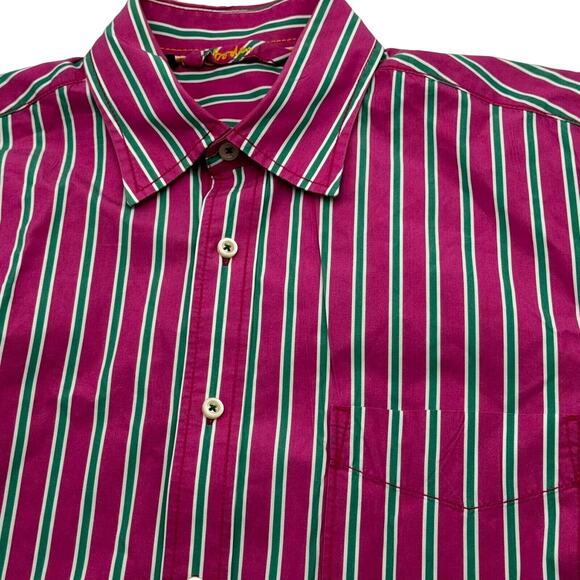 Boden Men's Large Button Down Shirt Pink Green Striped Long Sleeve 100% Cotton‎ - Picture 1 of 11